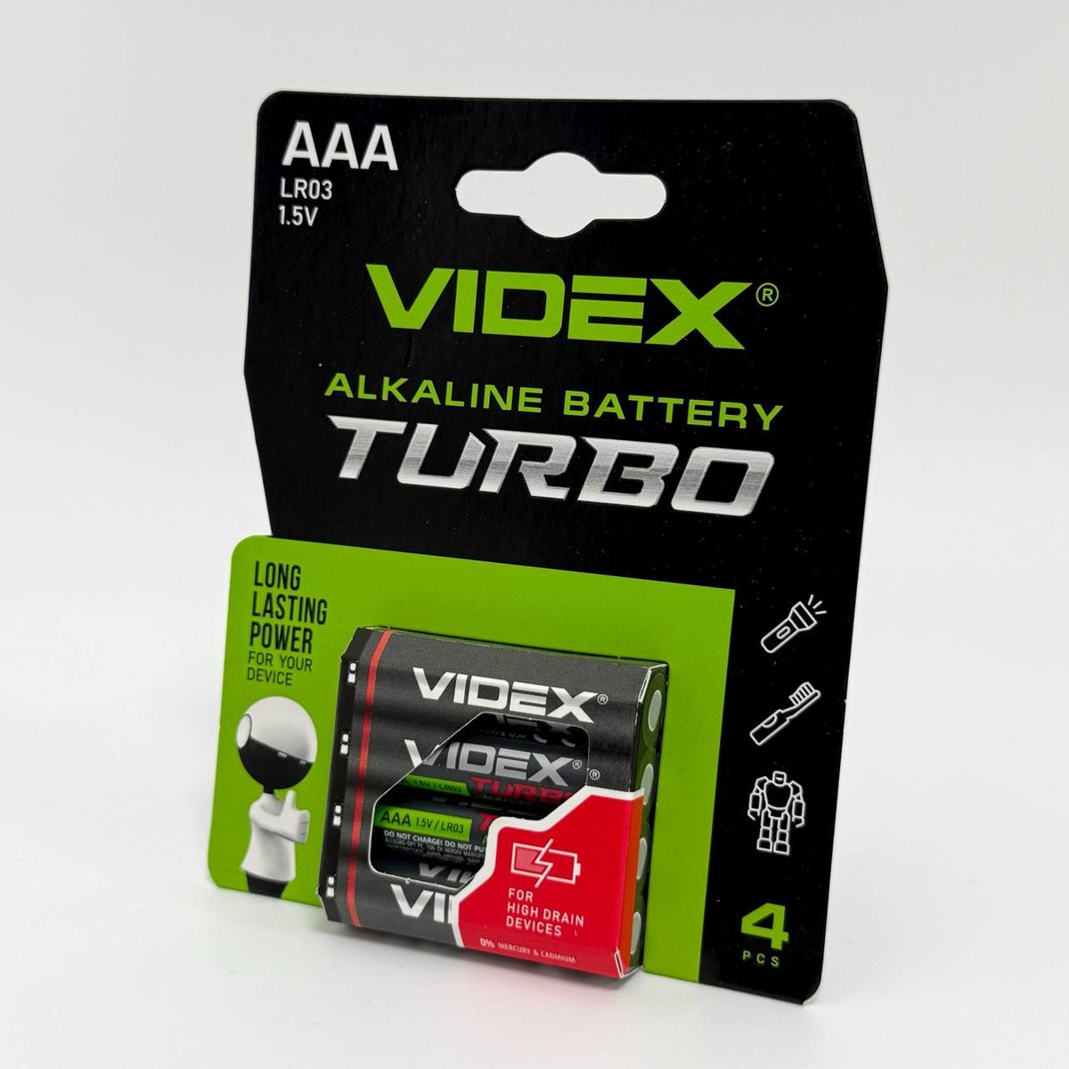 Батарейка лужна  Videx Alkaline TURBO   AAA (Для LIGHTSTICK потрібно 3 шт.)